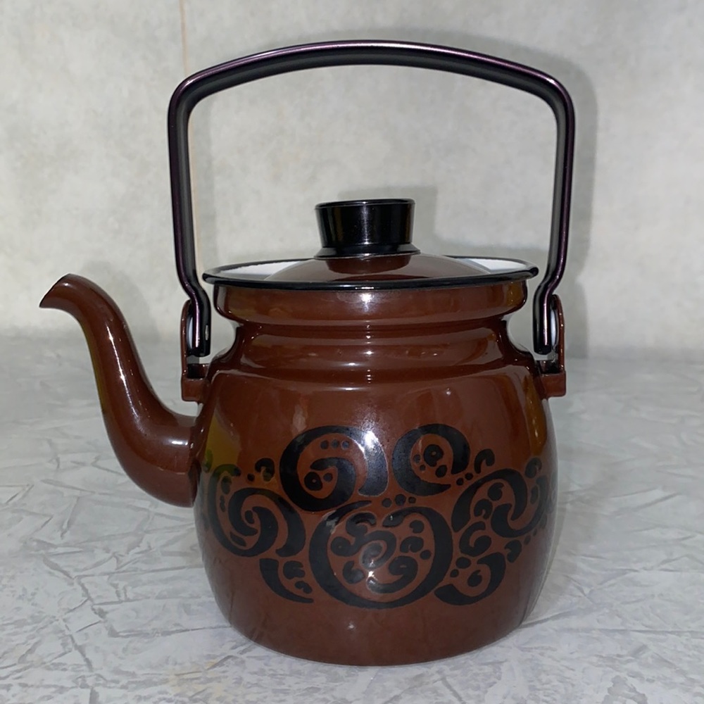 Vtg mid century modern Arabia enamel teapot from Finland